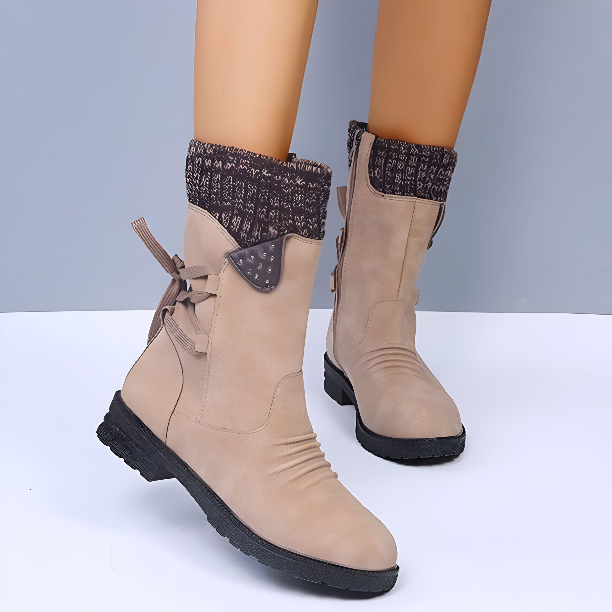 Bottes Mi-mollet Pour Femme En Daim – Talon Carré 7 Cm – Couleur Unie, Fermeture éclair – Pour L'hiver