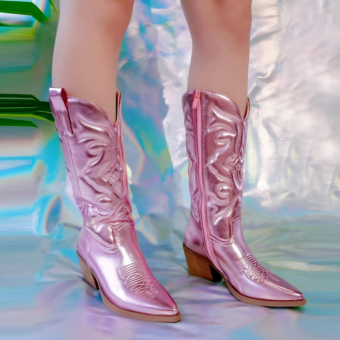 Bottines Western Femme Talon Carré Bout Pointu
