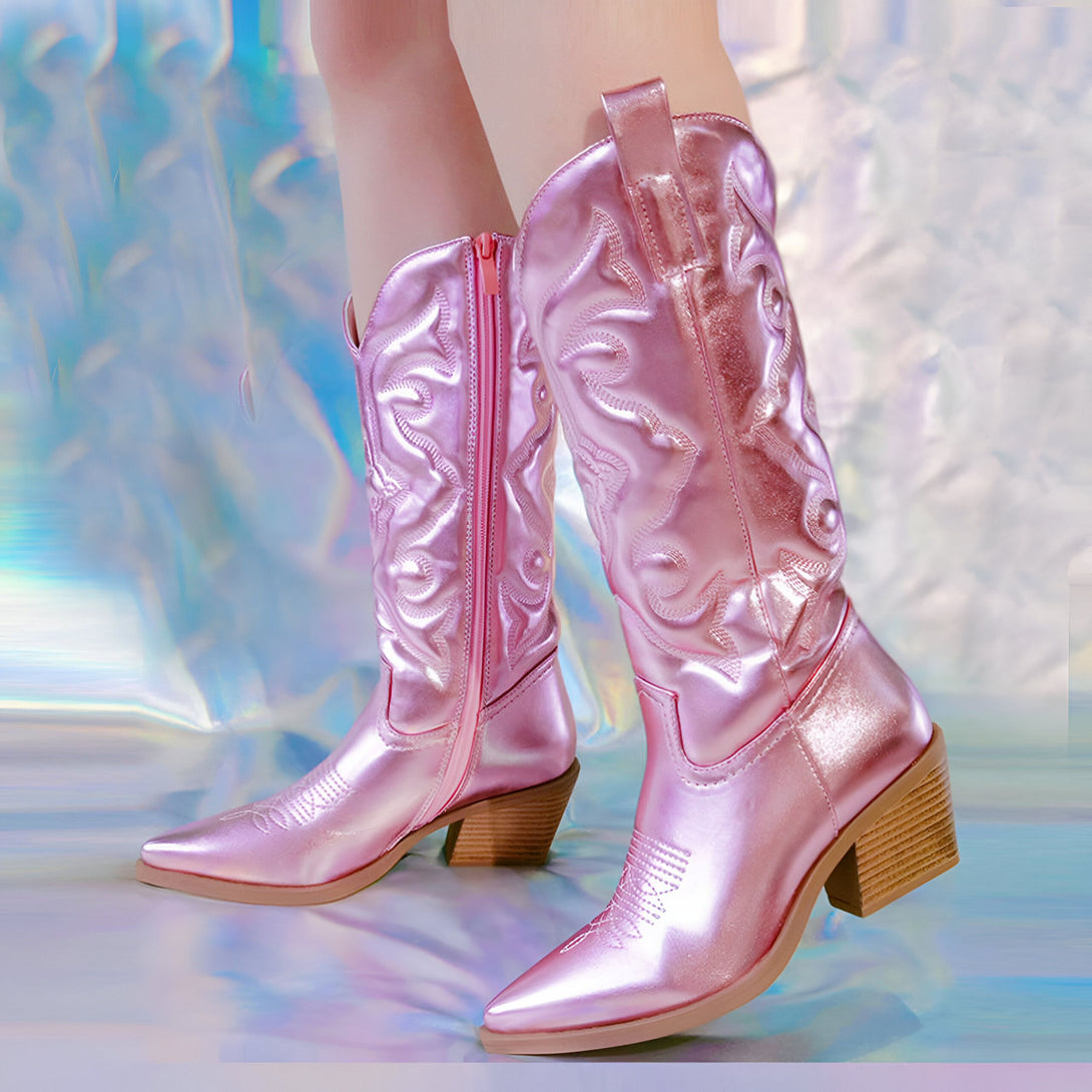 Bottines Western Femme Talon Carré Bout Pointu
