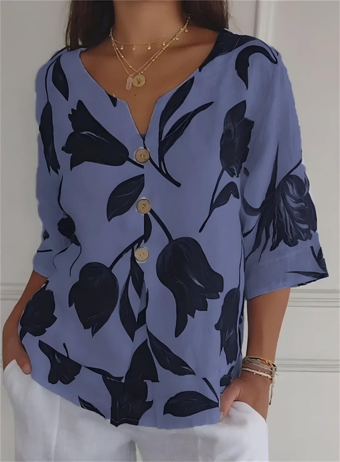Chemise Femme Été Fleurie Col V
