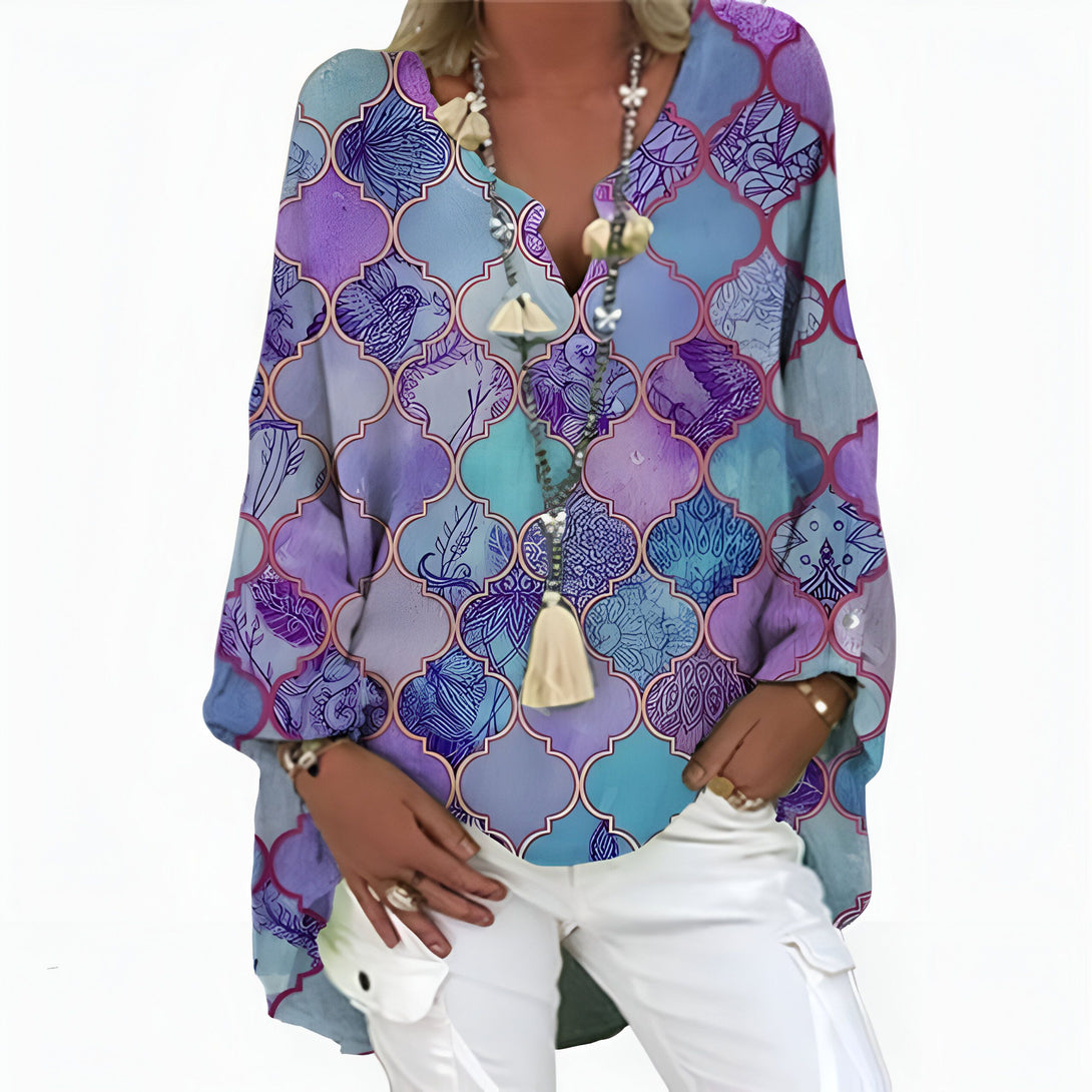 Chemise Lin Femme Manches Chauve-souris Col V
