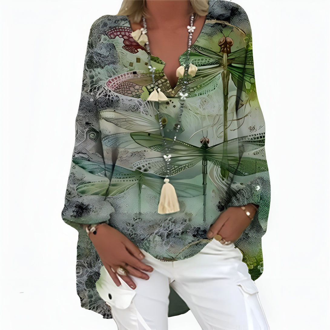 Chemise Lin Femme Manches Chauve-souris Col V
