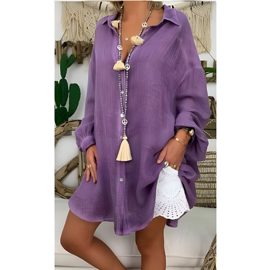 Chemise Lin Femme Manches Longues Col Rabattu
