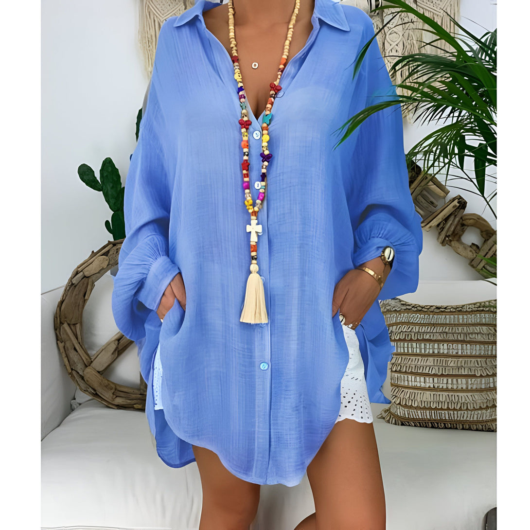Chemise Lin Femme Manches Longues Col Rabattu

