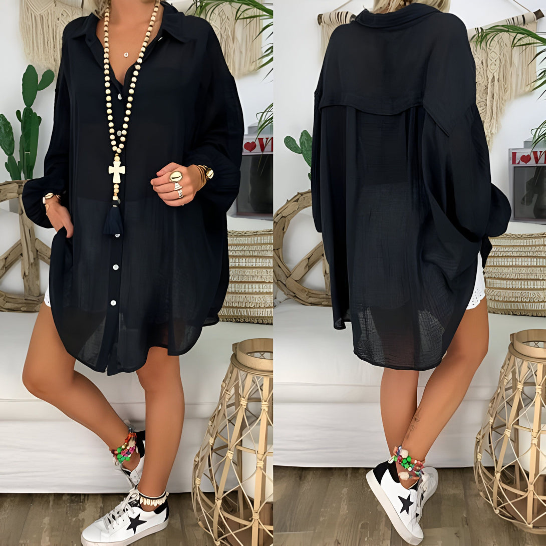 Chemise Lin Femme Manches Longues Col Rabattu
