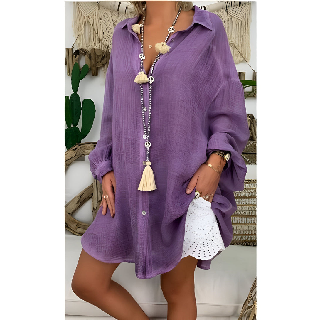 Chemise Lin Femme Manches Longues Col Rabattu
