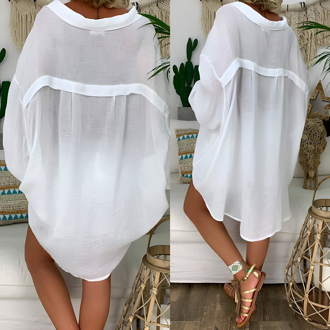 Chemise Lin Femme Manches Longues Col Rabattu
