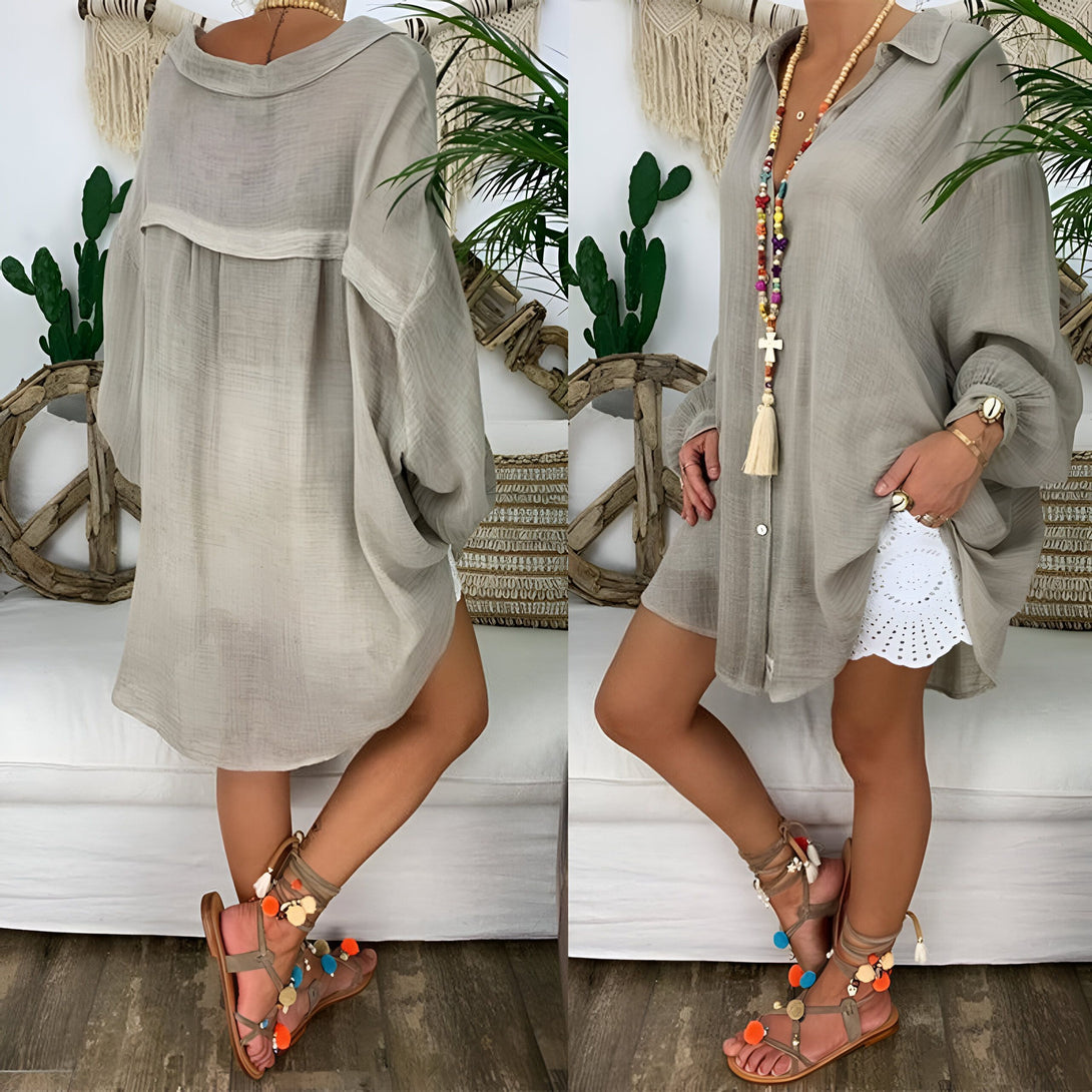 Chemise Lin Femme Manches Longues Col Rabattu
