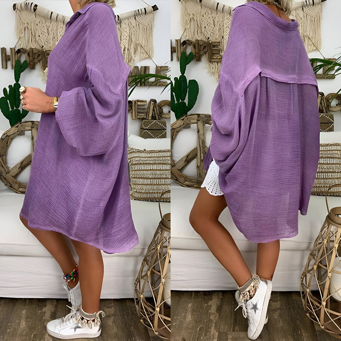 Chemise Lin Femme Manches Longues Col Rabattu
