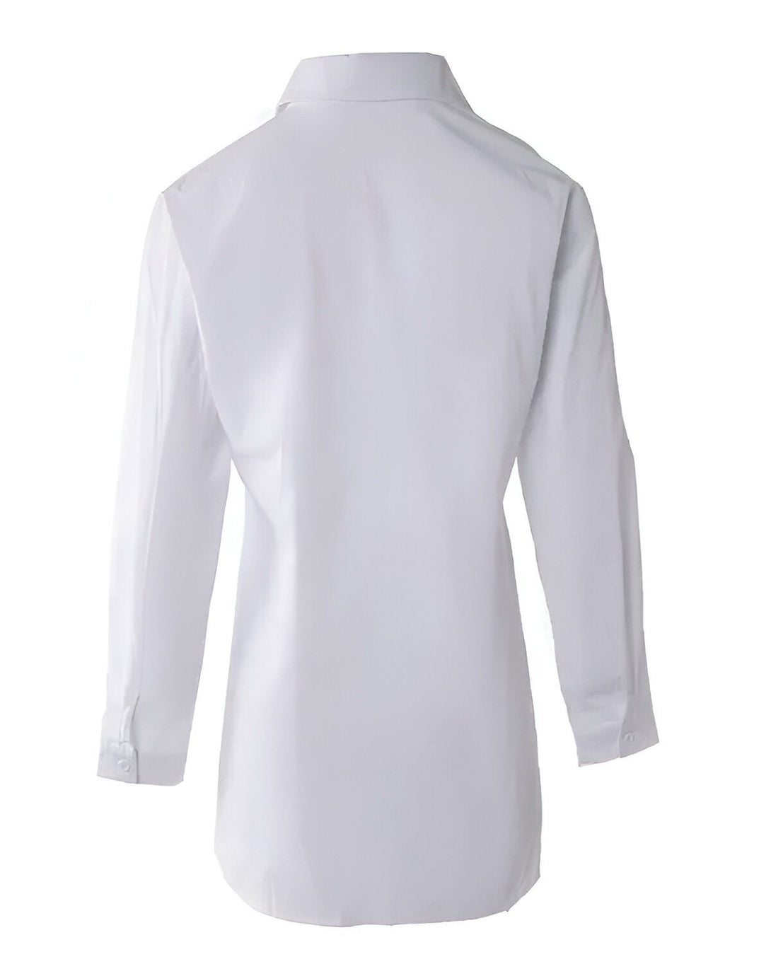 Une chemise blanche à manches longues pour femme, vue de dos.