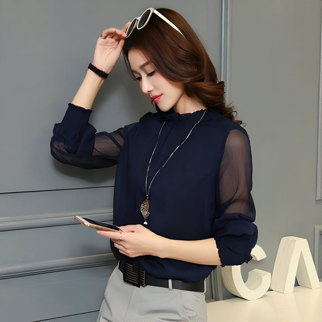 Chemisier élégant manches transparentes femme
