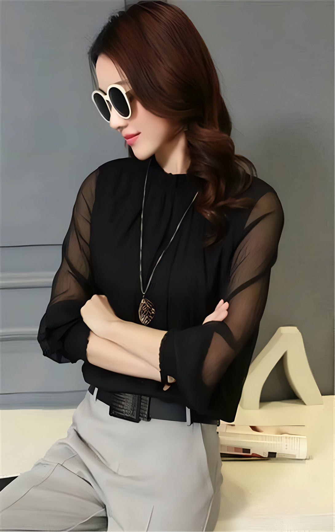 Chemisier élégant manches transparentes femme
