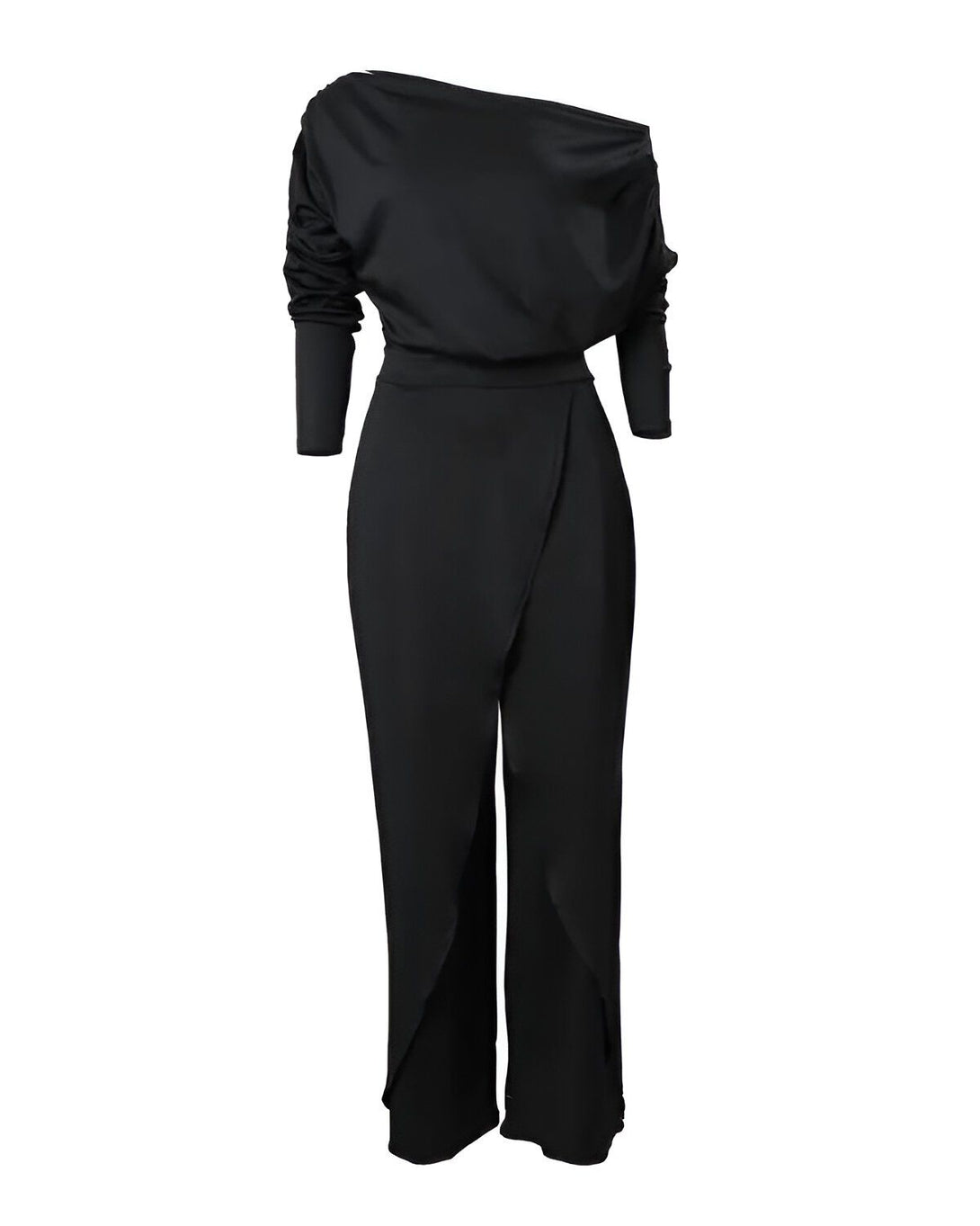Combinaison pantalon noire asymétrique avec une manche longue et une manche courte