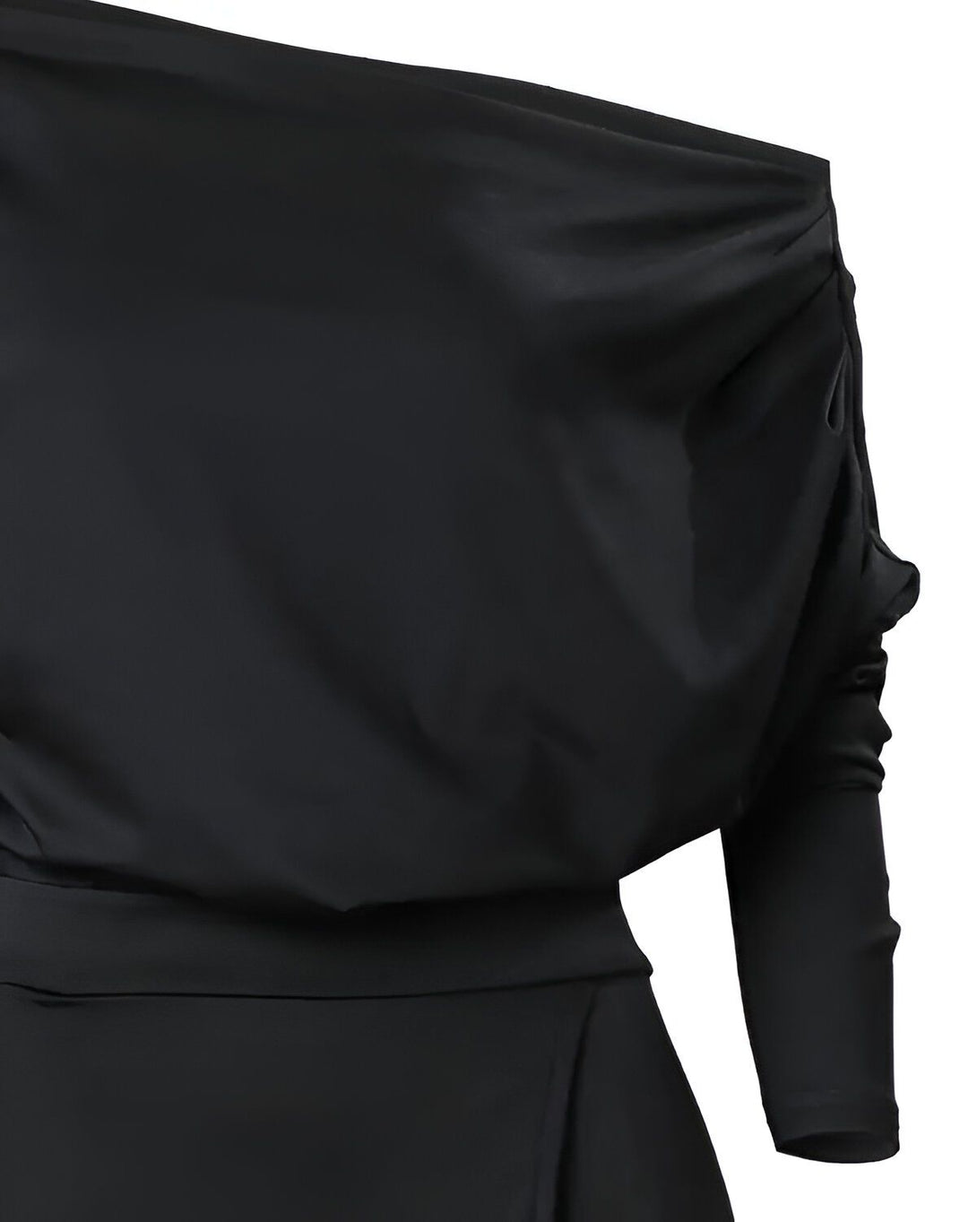 Une robe noire asymétrique à une manche avec un épaule dénudée