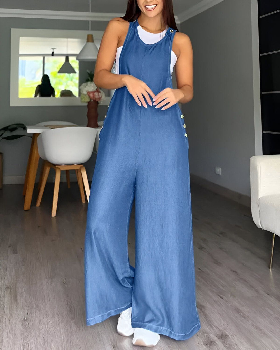 Combinaison porte-jarretelles à jambe large et imprimé look denim