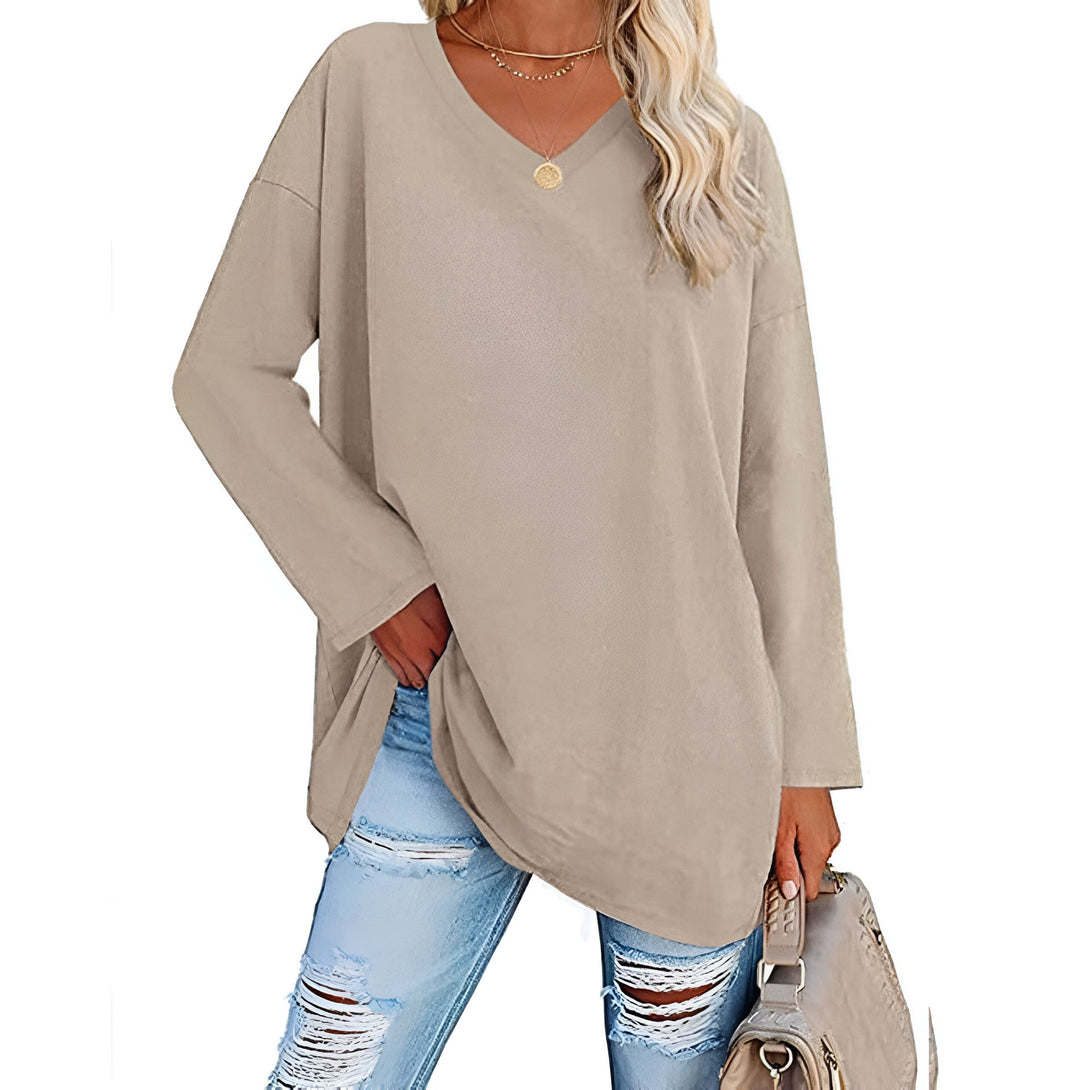 Haut Femme Col V Manches Longues Ample Coton
