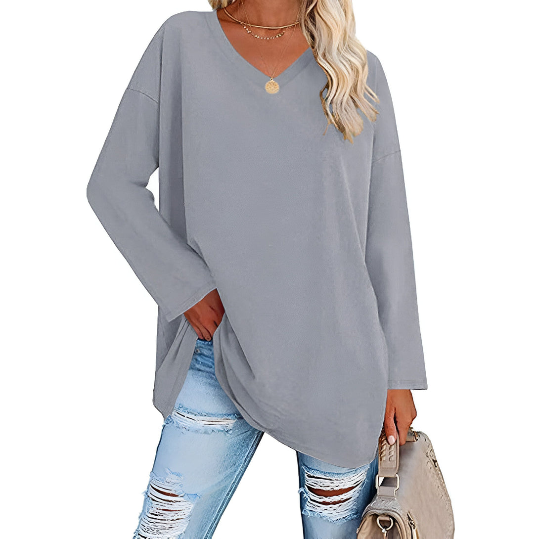 Haut Femme Col V Manches Longues Ample Coton
