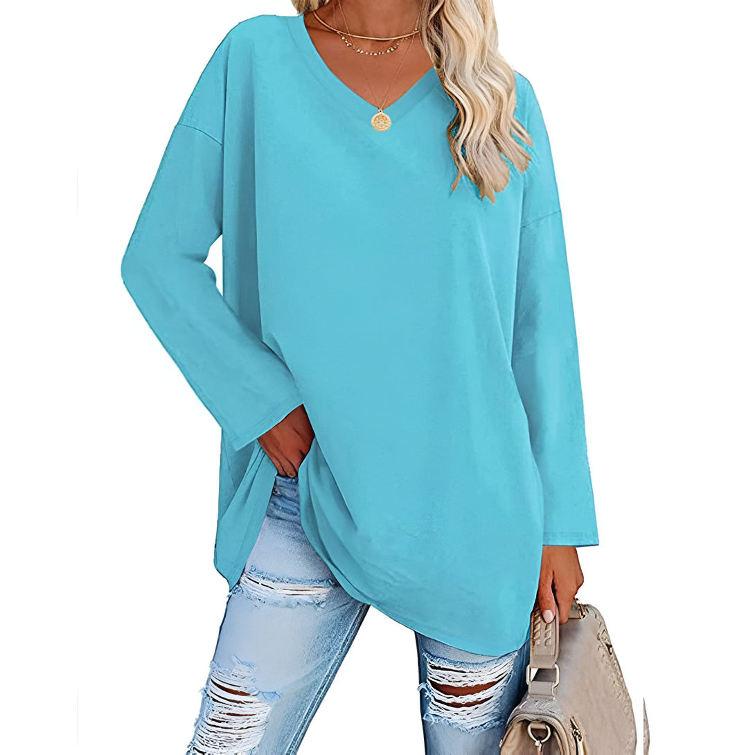 Haut Femme Col V Manches Longues Ample Coton
