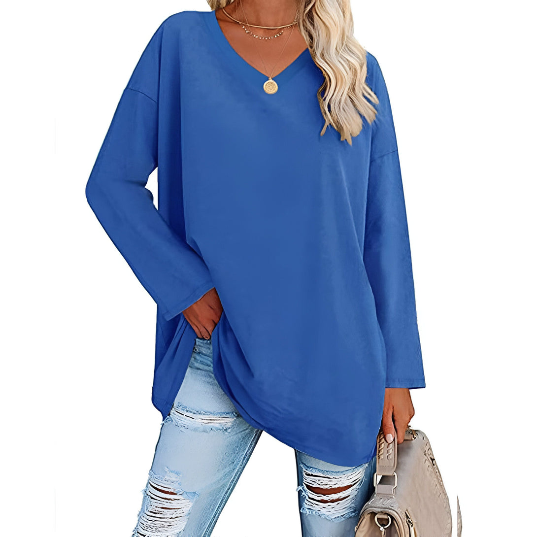 Haut Femme Col V Manches Longues Ample Coton
