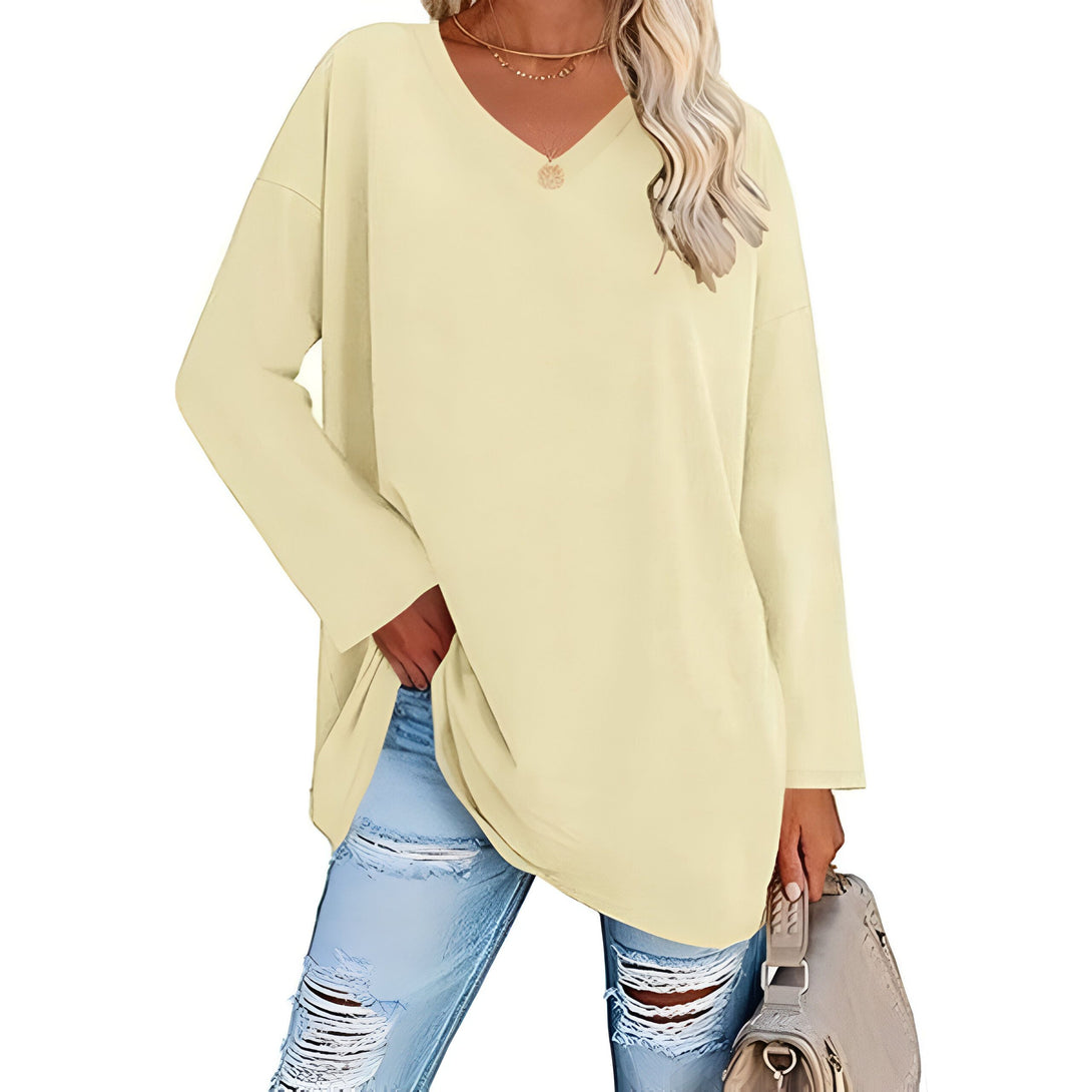 Haut Femme Col V Manches Longues Ample Coton
