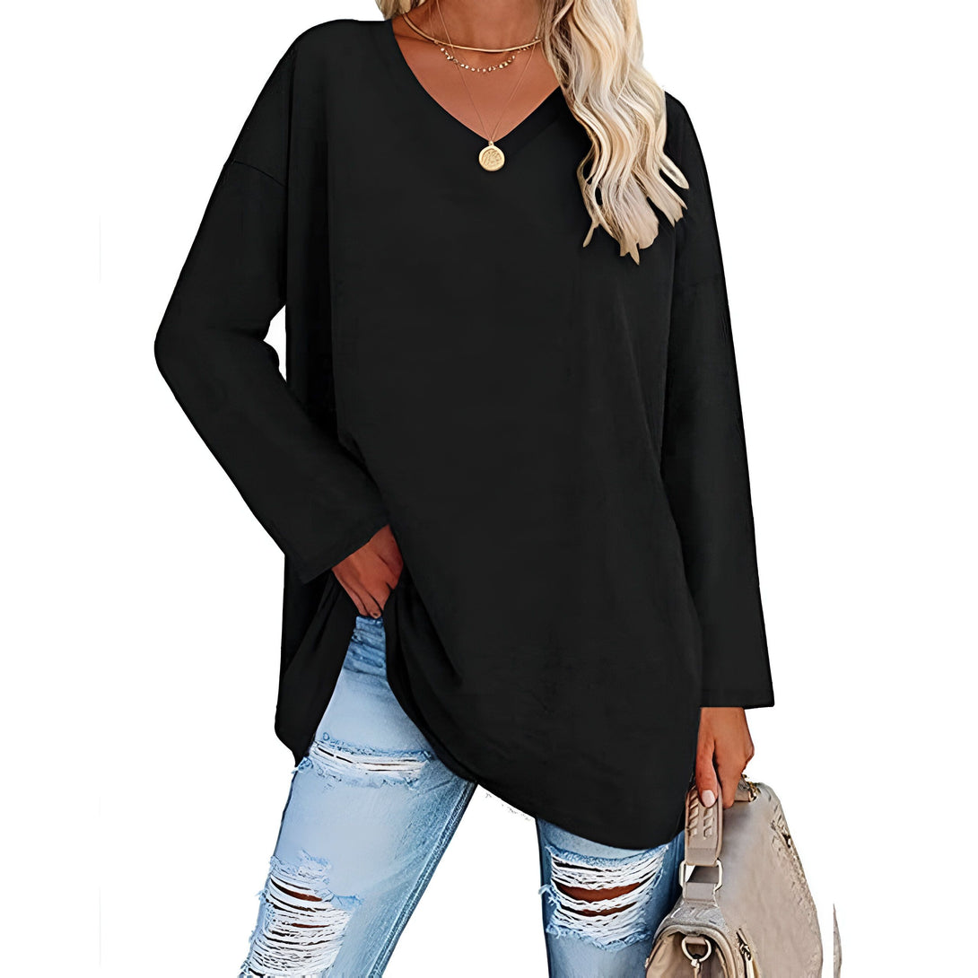 Haut Femme Col V Manches Longues Ample Coton
