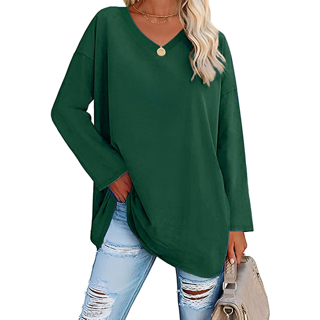 Haut Femme Col V Manches Longues Ample Coton
