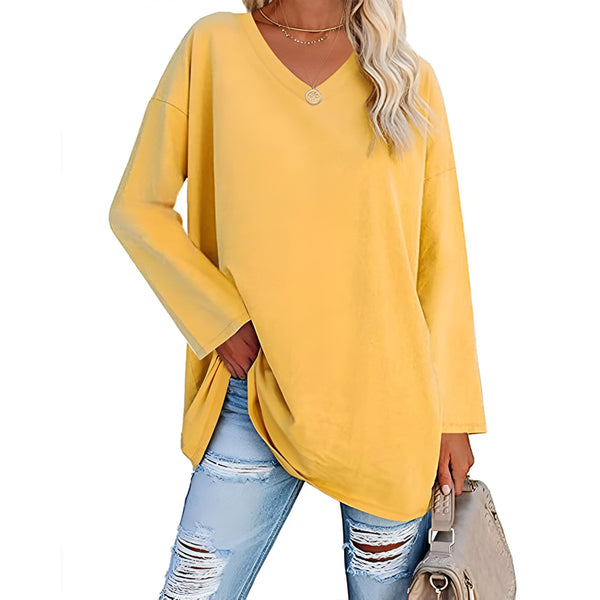 Haut Femme Col V Manches Longues Ample Coton
