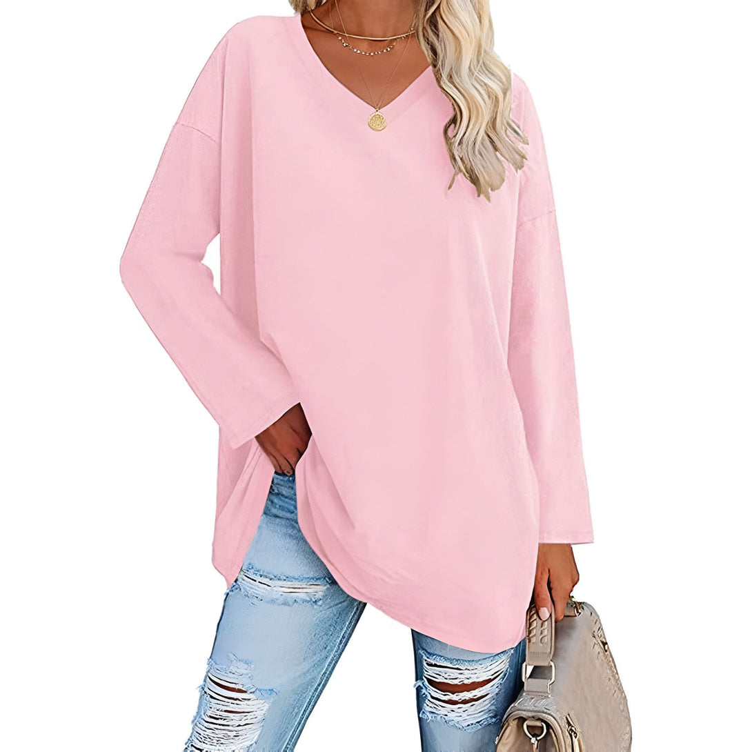 Haut Femme Col V Manches Longues Ample Coton
