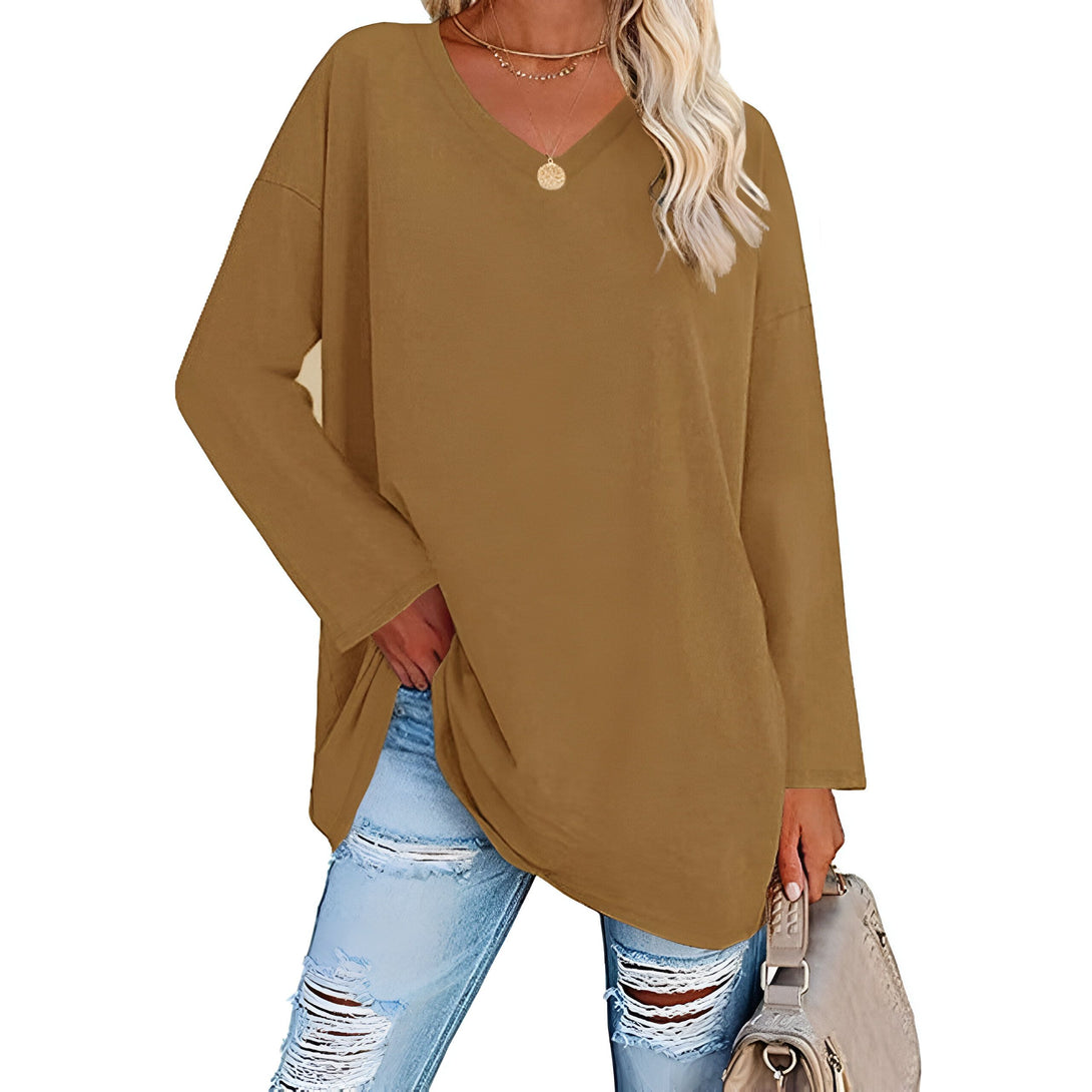 Haut Femme Col V Manches Longues Ample Coton
