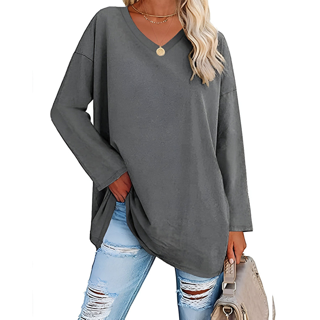 Haut Femme Col V Manches Longues Ample Coton
