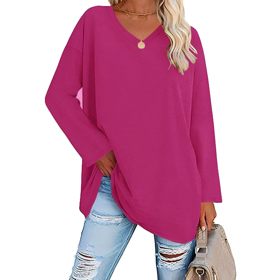 Haut Femme Col V Manches Longues Ample Coton
