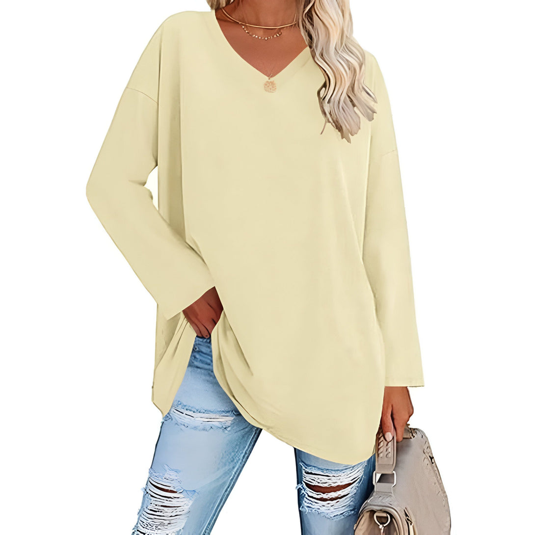 Haut Femme Col V Manches Longues Ample Coton
