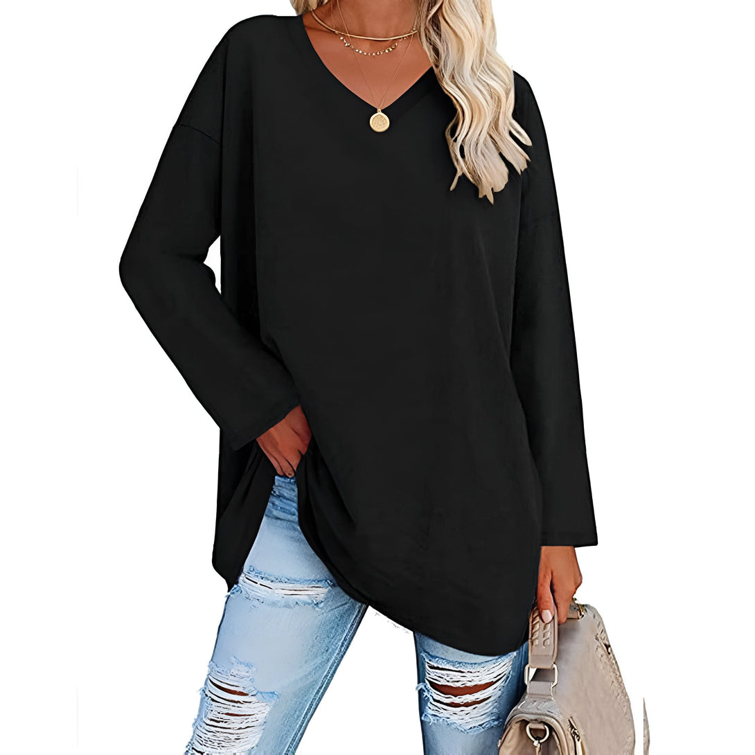 Haut Femme Col V Manches Longues Ample Coton
