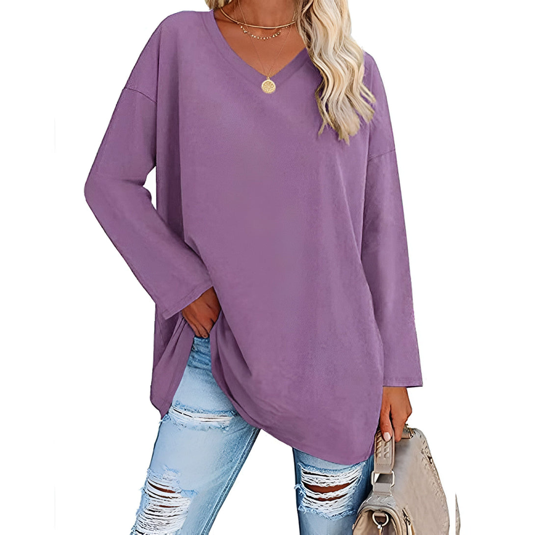 Haut Femme Col V Manches Longues Ample Coton
