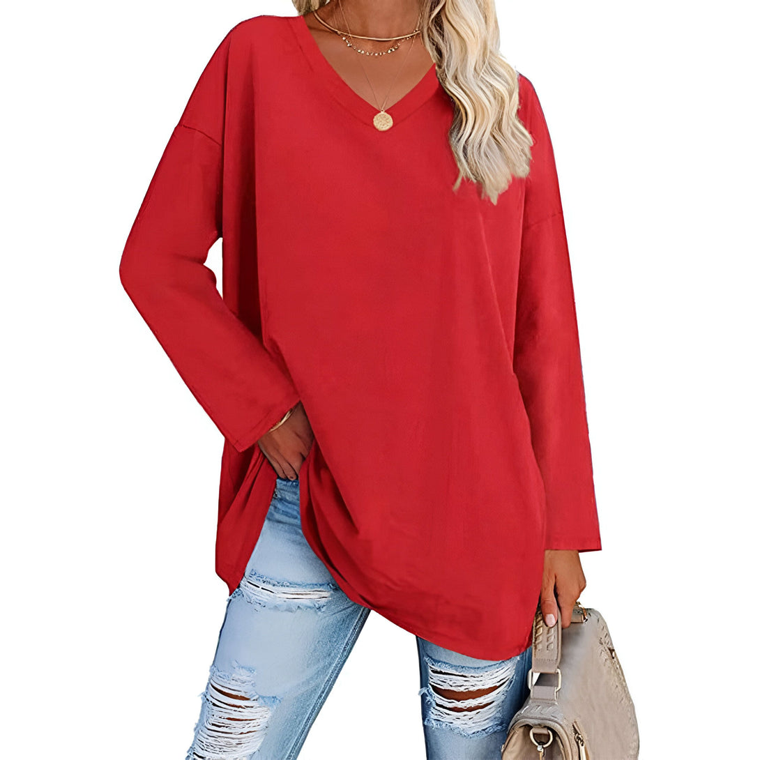Haut Femme Col V Manches Longues Ample Coton
