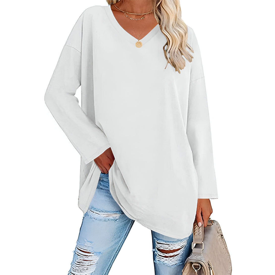 Haut Femme Col V Manches Longues Ample Coton

