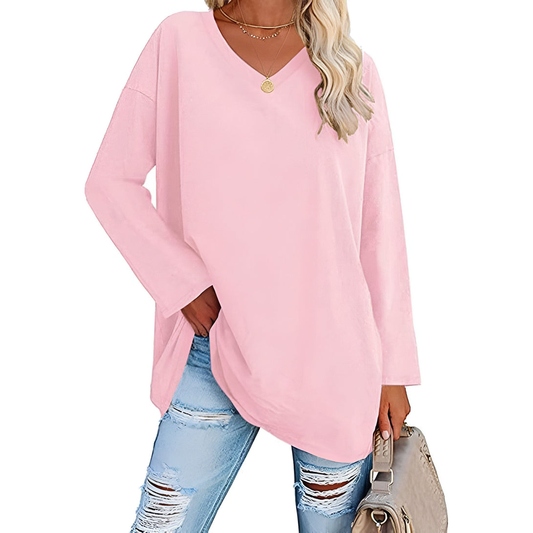 Haut Femme Col V Manches Longues Ample Coton

