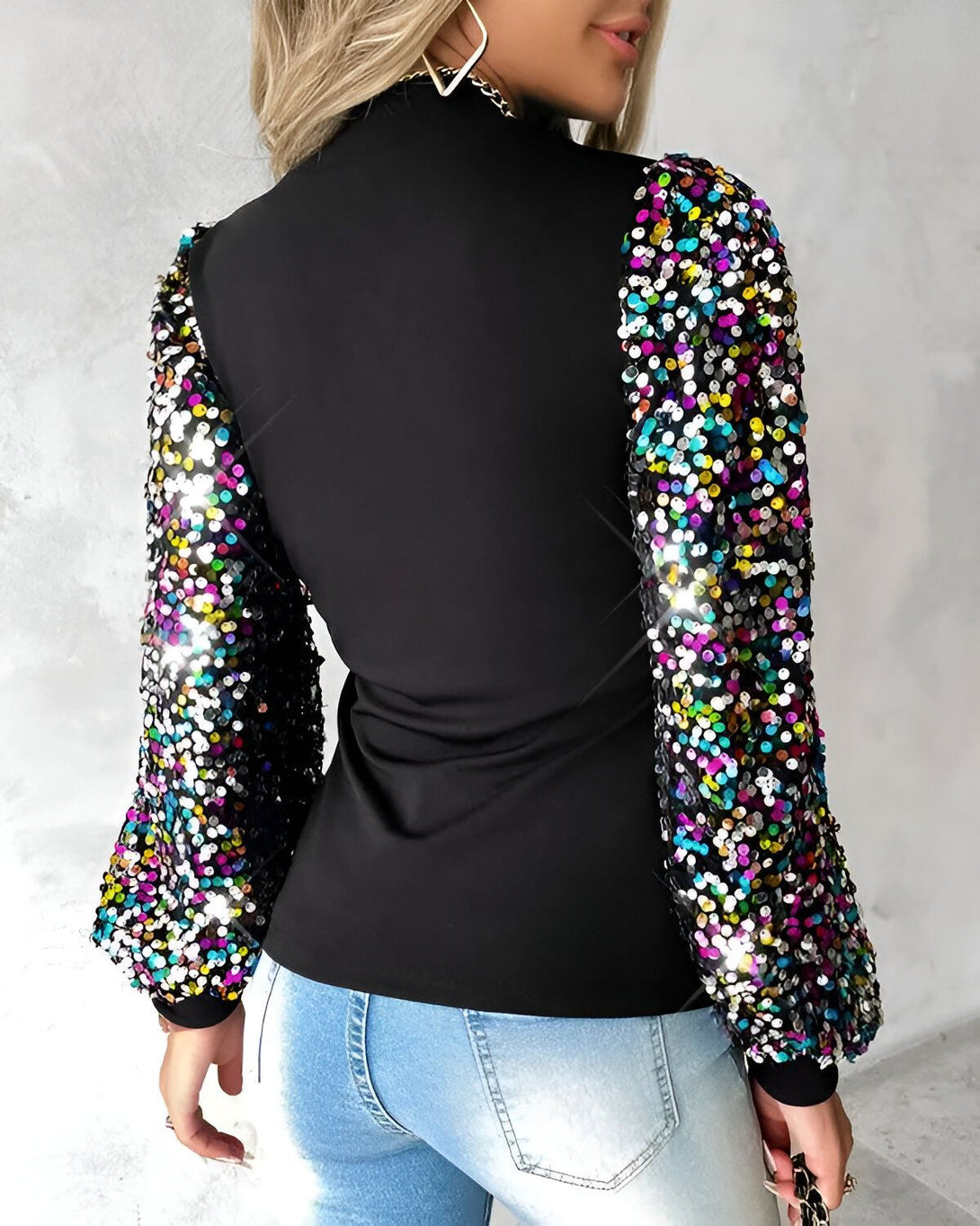 Haut à manches lanterne à paillettes colorées