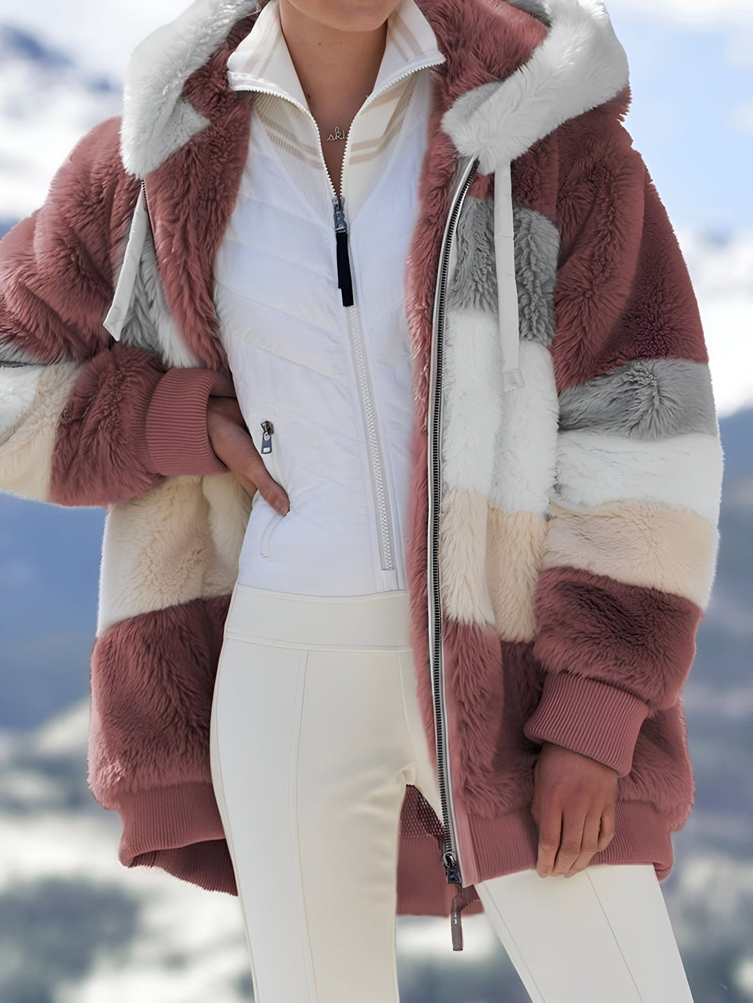 Manteau Femme Douillet à Capuche Multicolore
