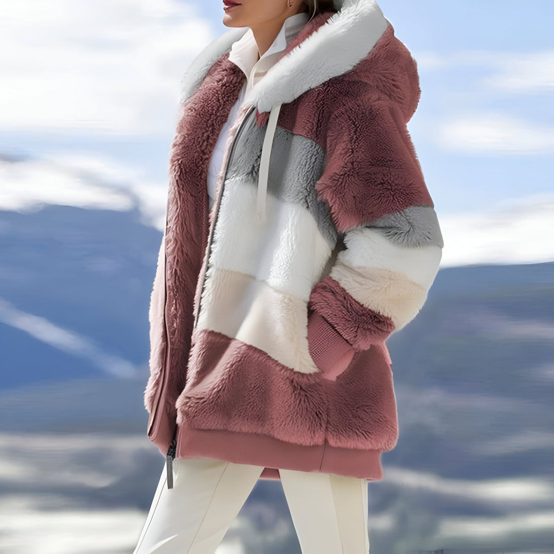 Manteau Femme Douillet à Capuche Multicolore
