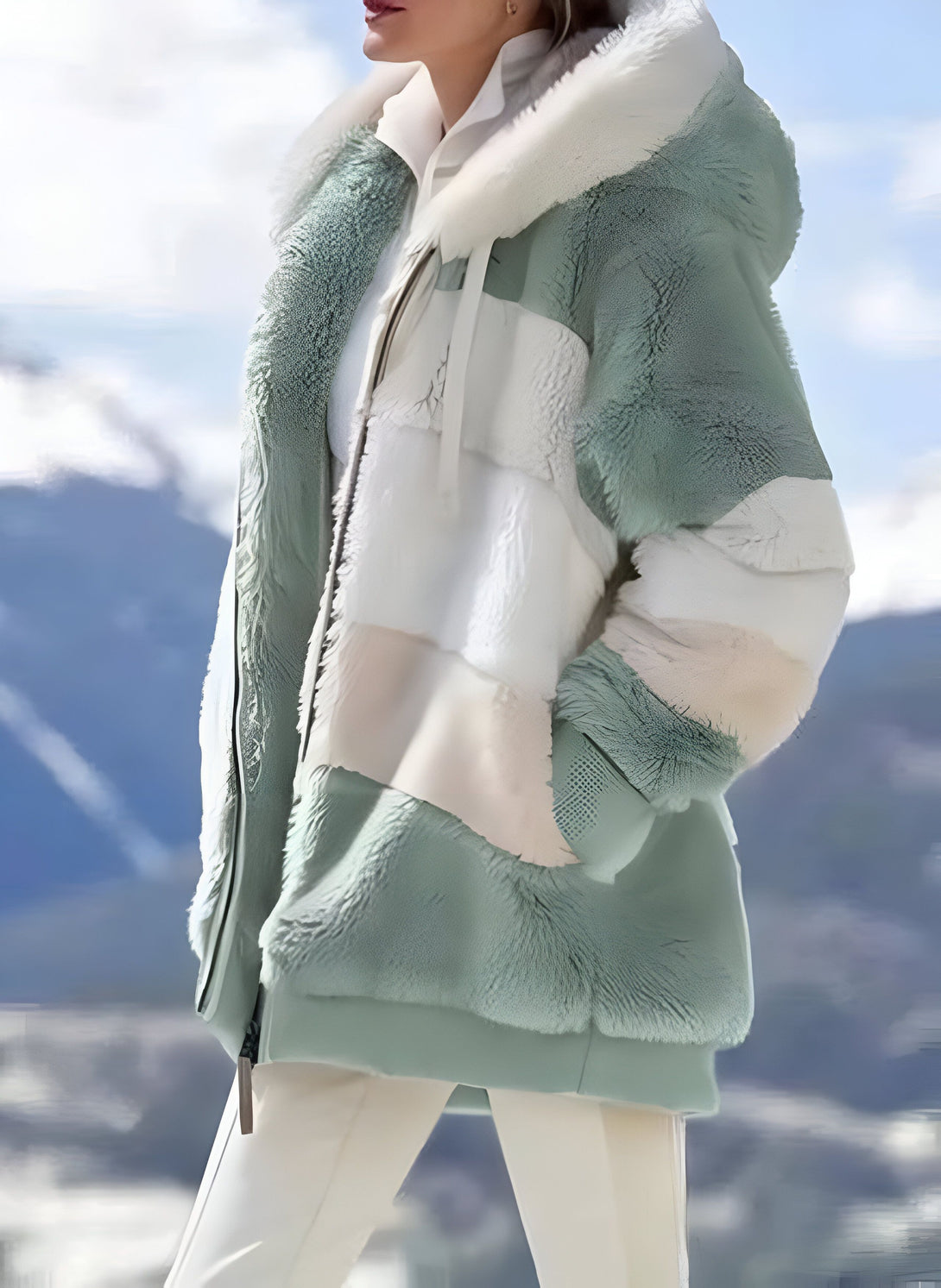 Manteau Femme Douillet à Capuche Multicolore

