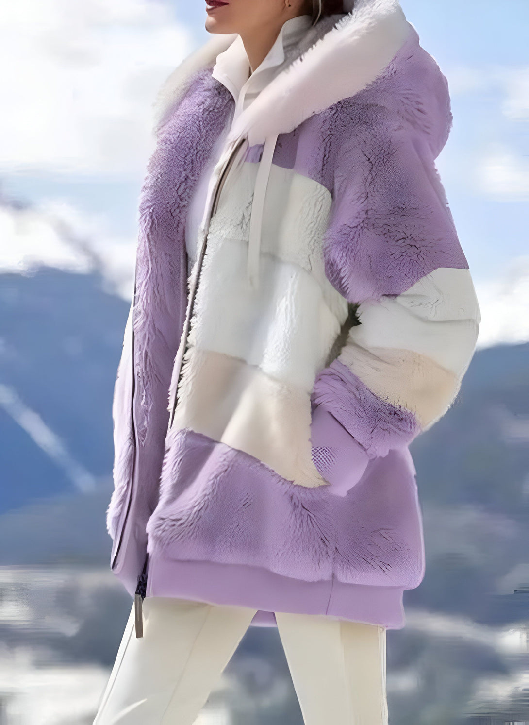Manteau Femme Douillet à Capuche Multicolore
