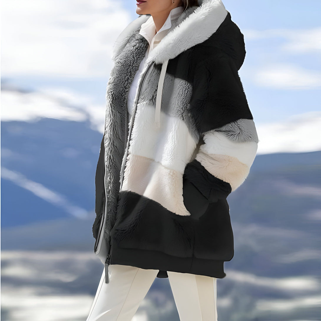 Manteau Femme Douillet à Capuche Multicolore
