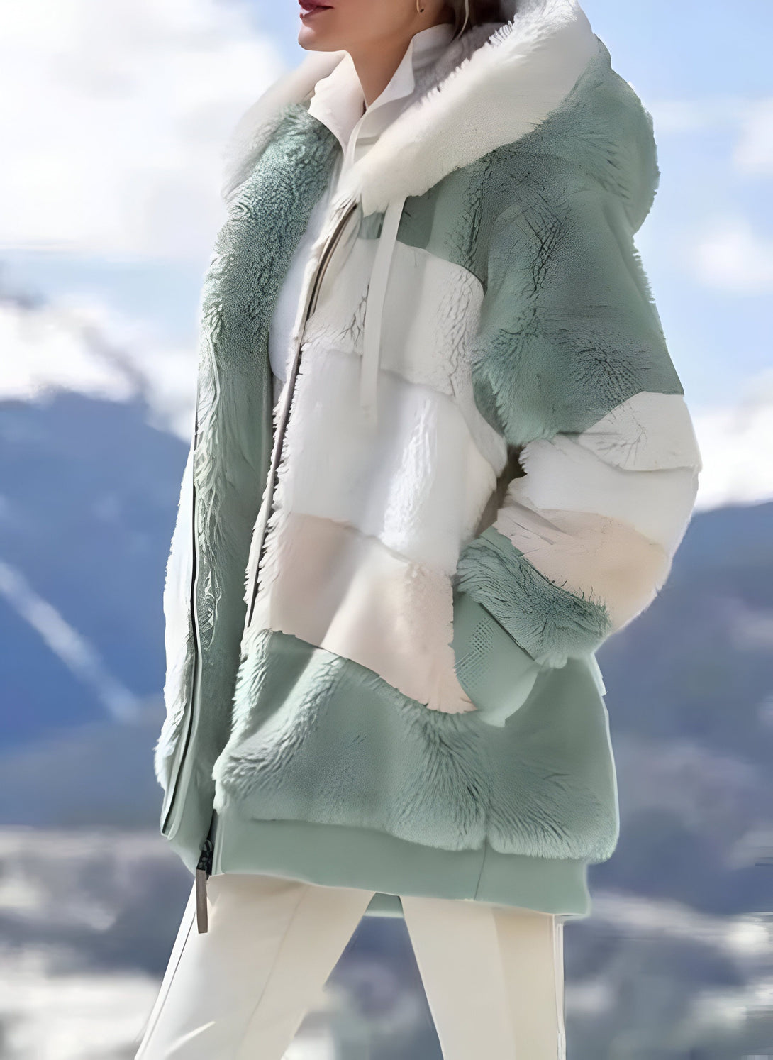 Manteau Femme Douillet à Capuche Multicolore
