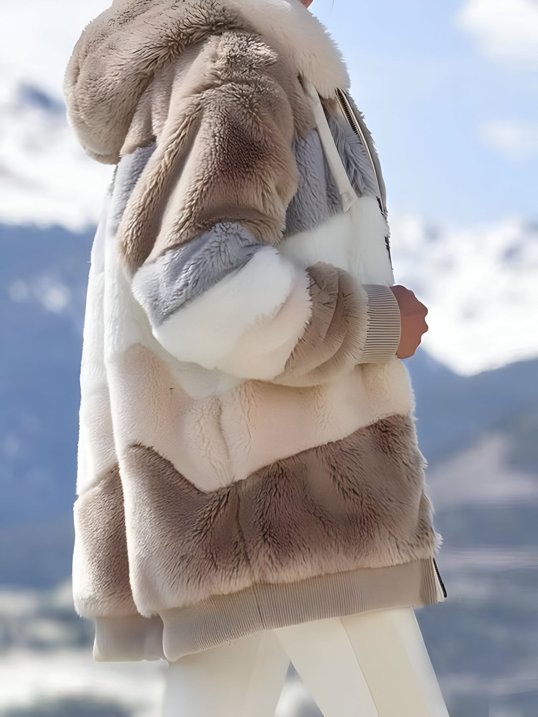 Manteau Femme Douillet à Capuche Multicolore
