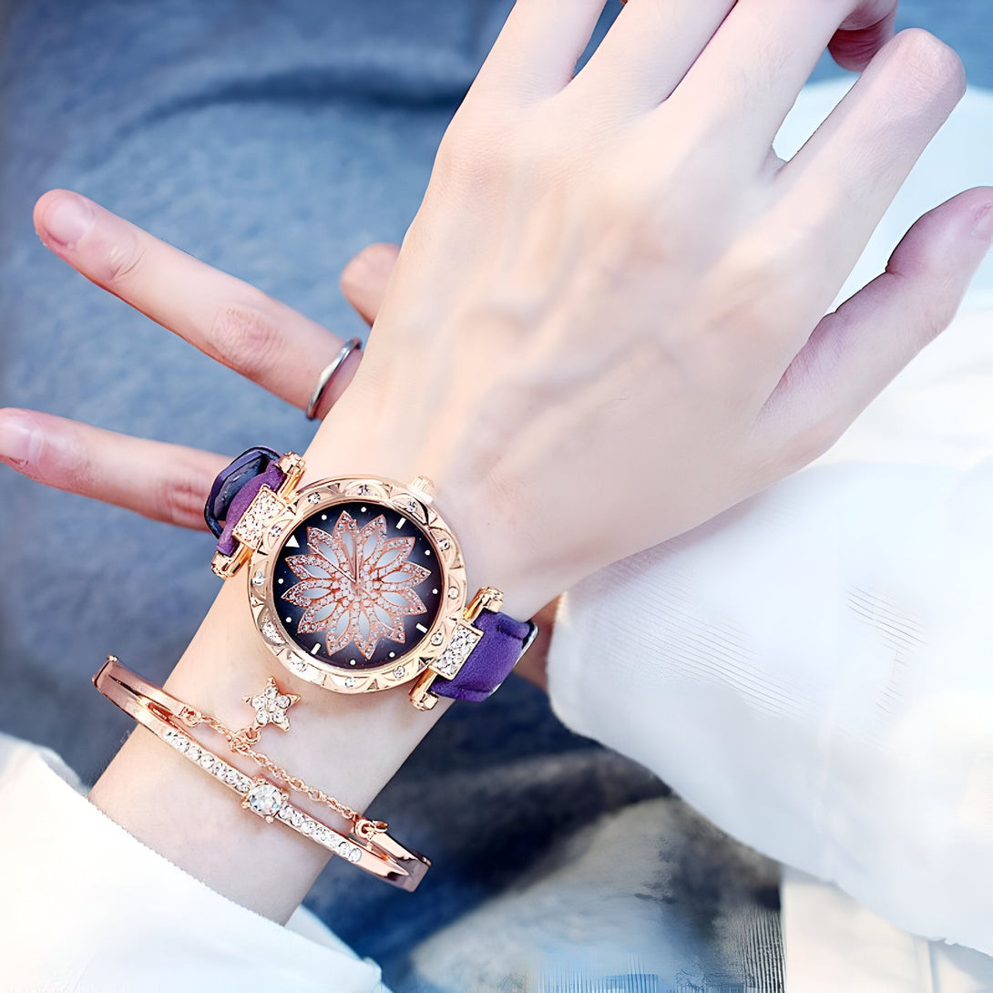 Montre Femme Or Rose & Bracelet Strass
