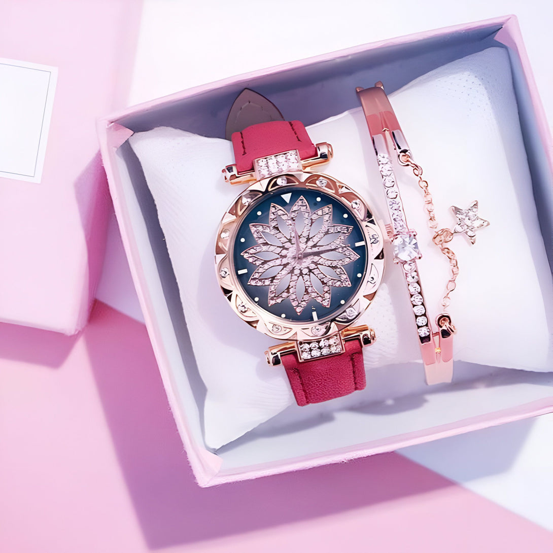 Montre Femme Or Rose & Bracelet Strass
