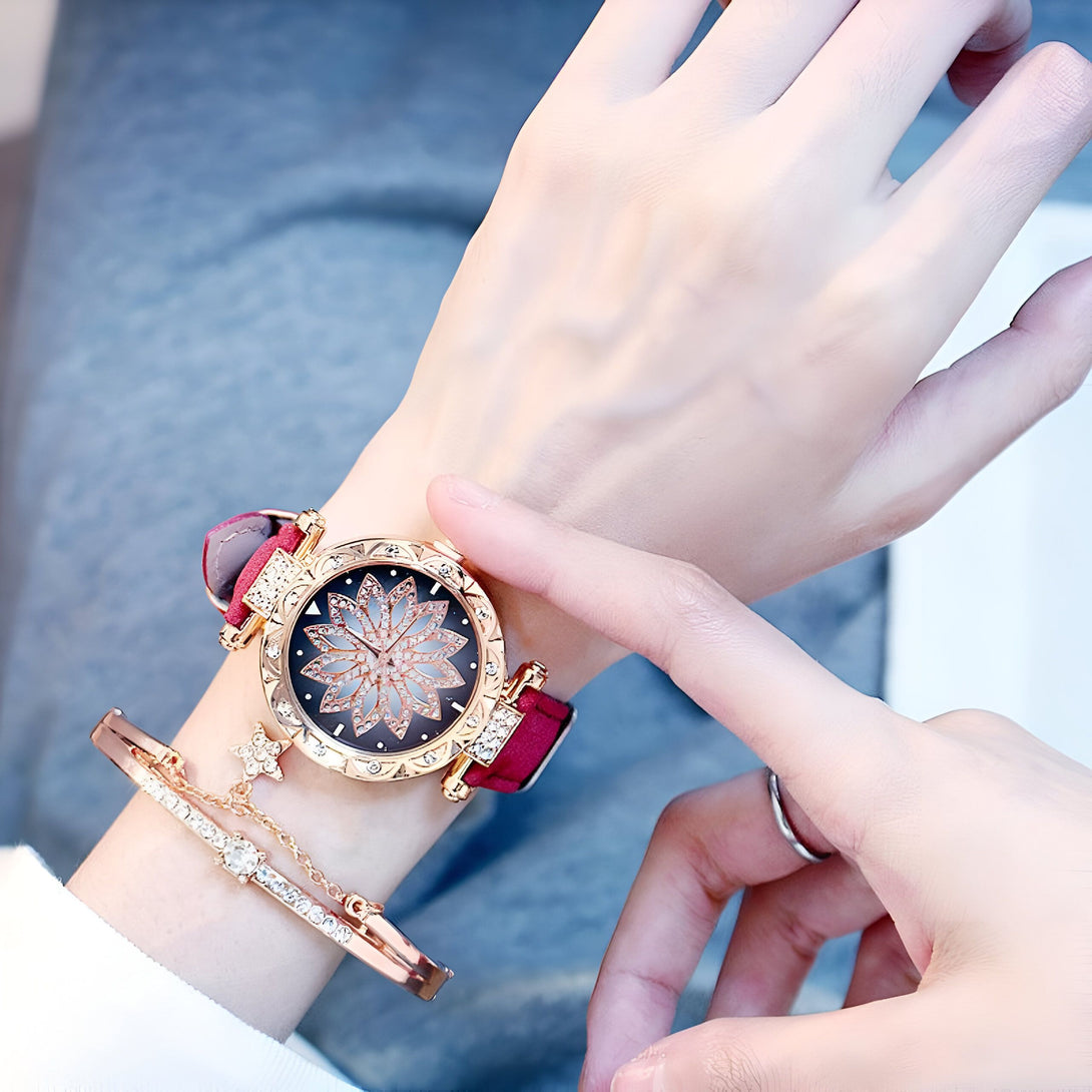 Montre Femme Or Rose & Bracelet Strass
