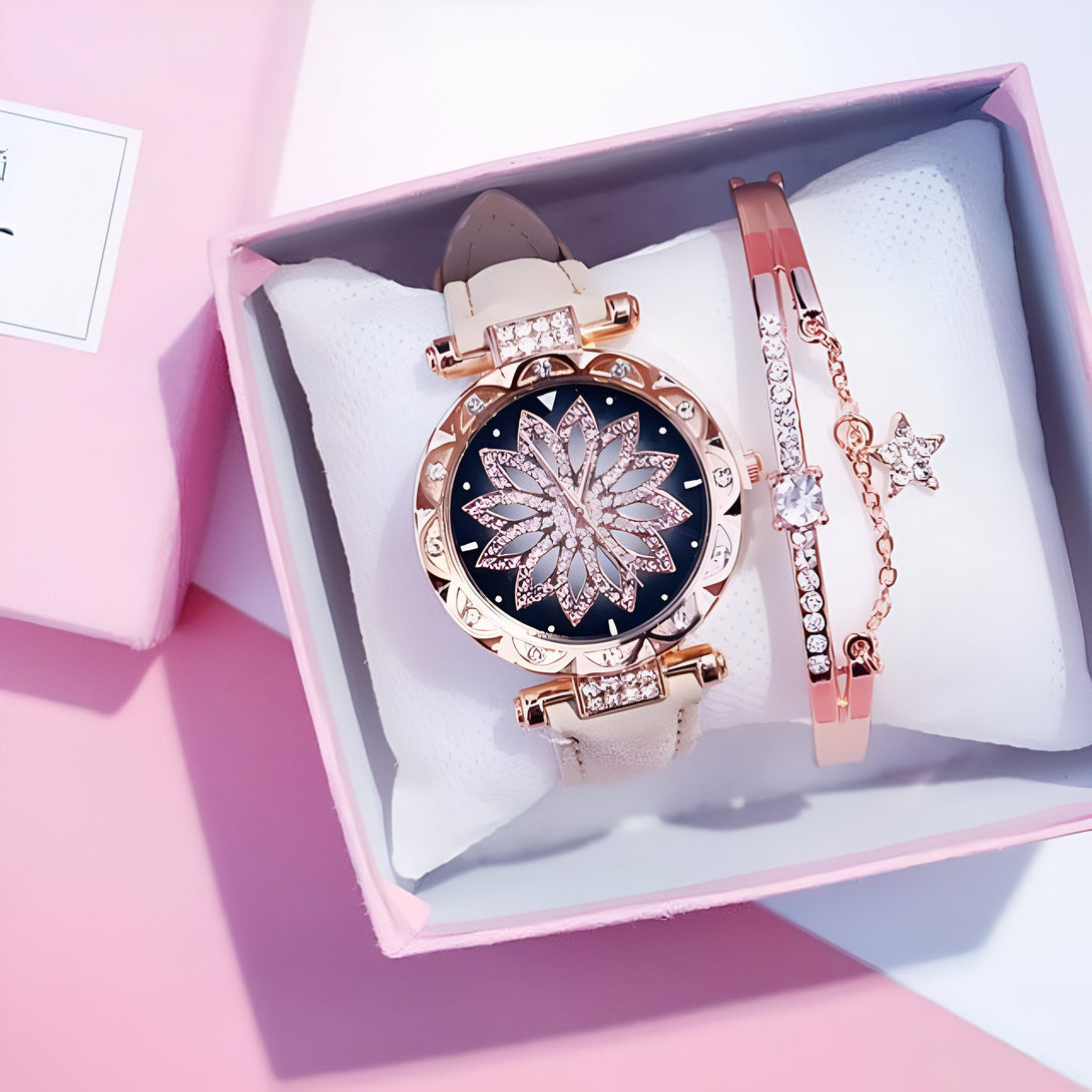 Montre Femme Or Rose & Bracelet Strass
