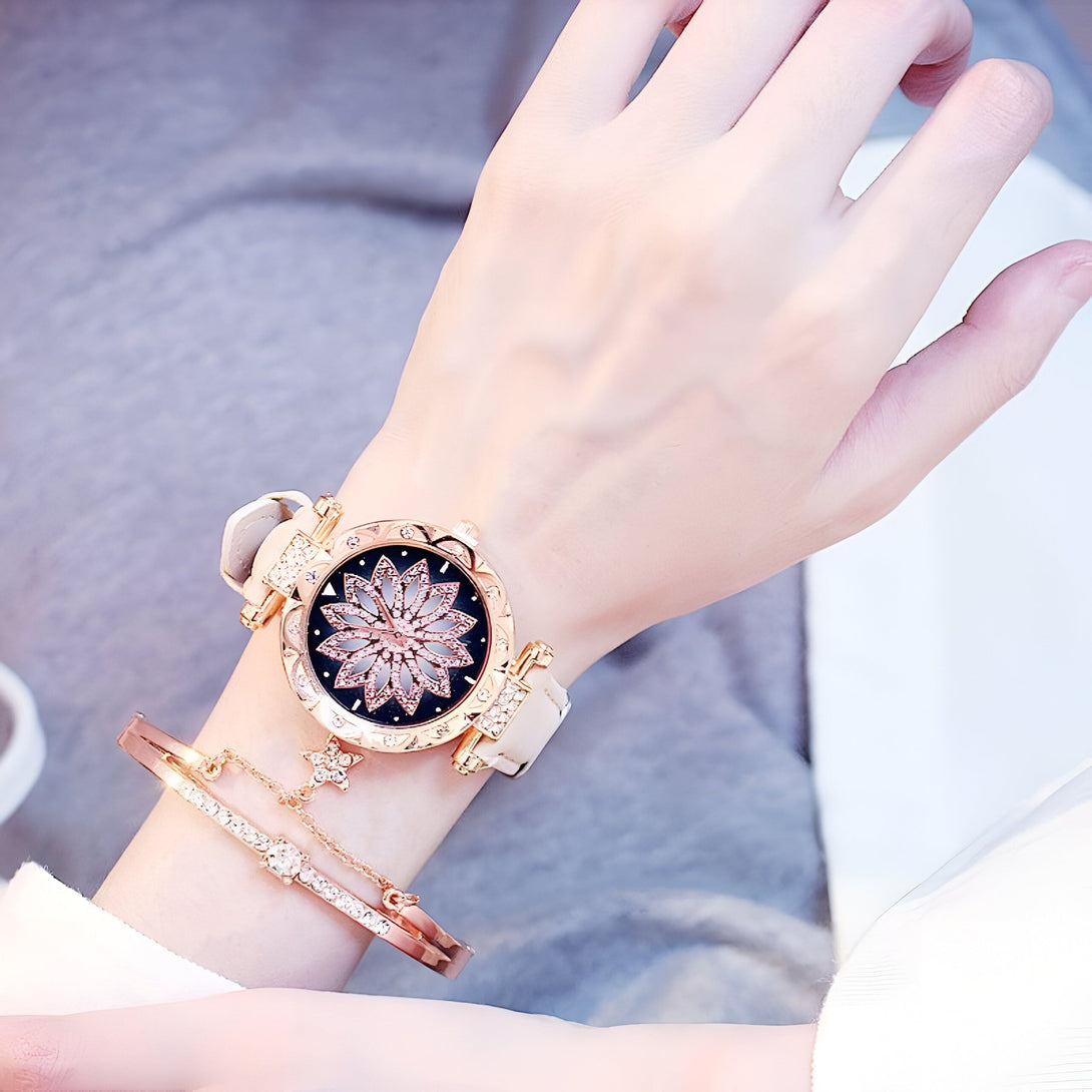 Montre Femme Or Rose & Bracelet Strass
